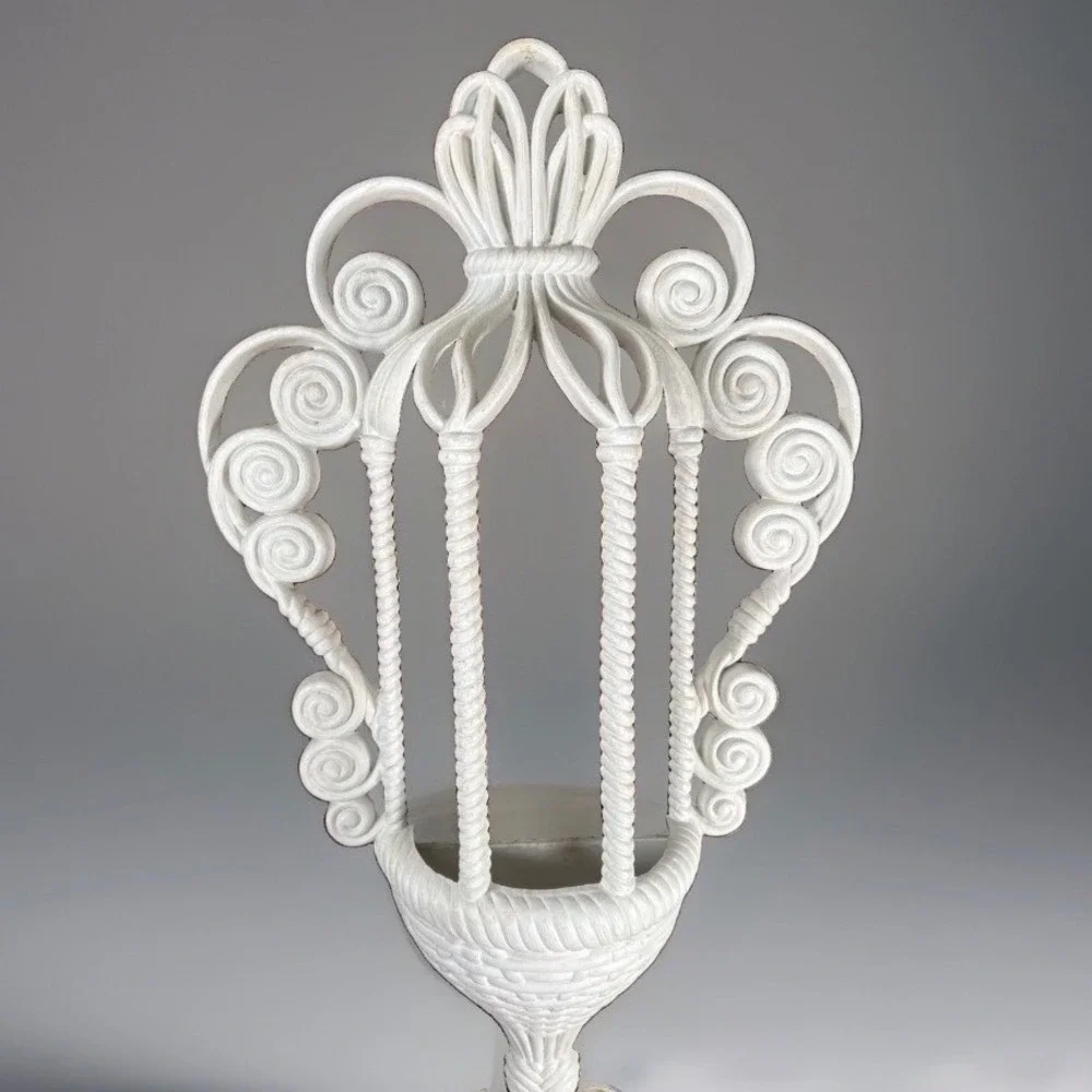 Burwood Products 1628 White Faux Wicker Wall Pocket Planter 1975 MCM Decor
